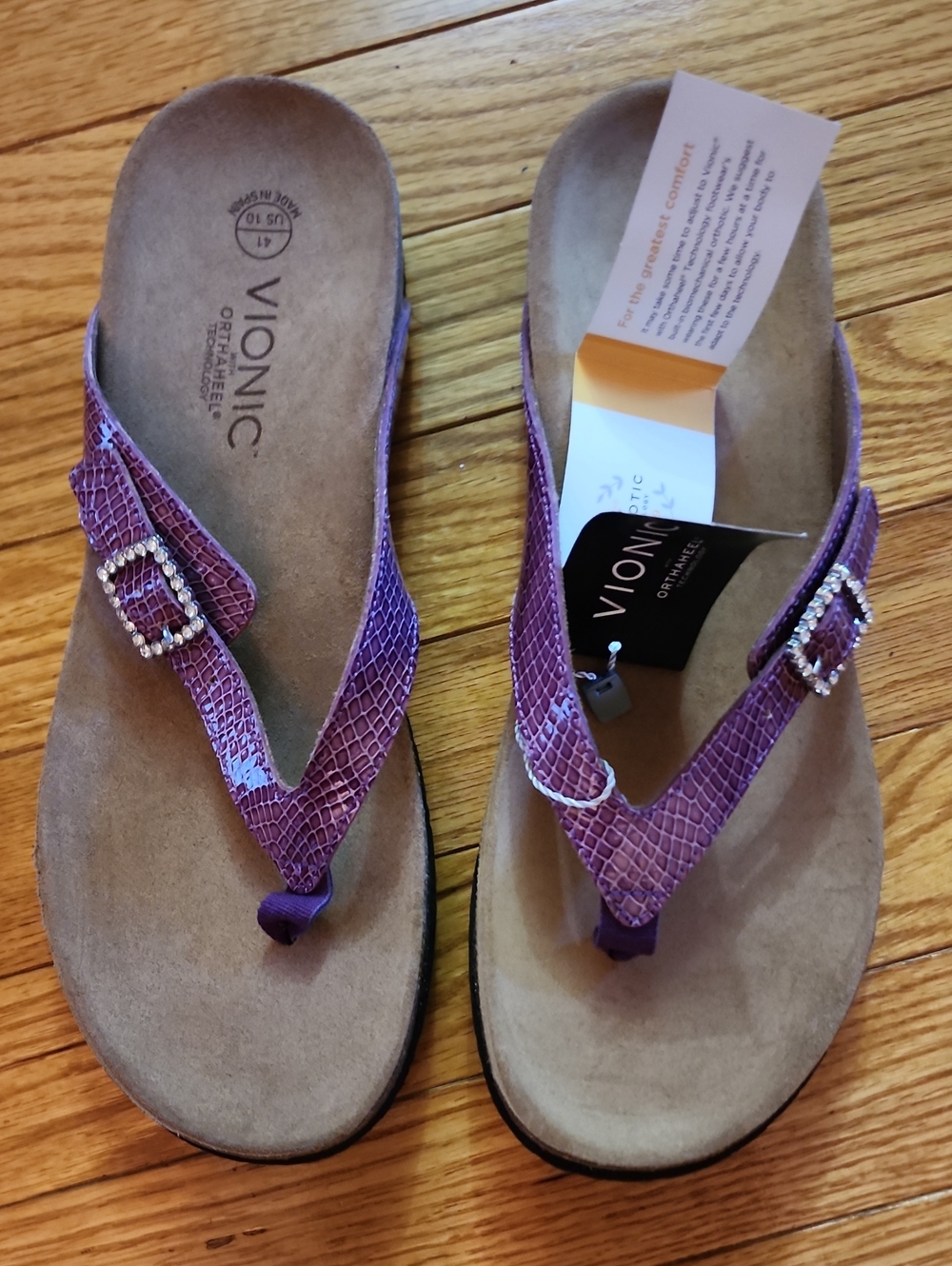 Vionic Isabel Women's Voilet Purple Textured Thong Sandals with Buckle Accent